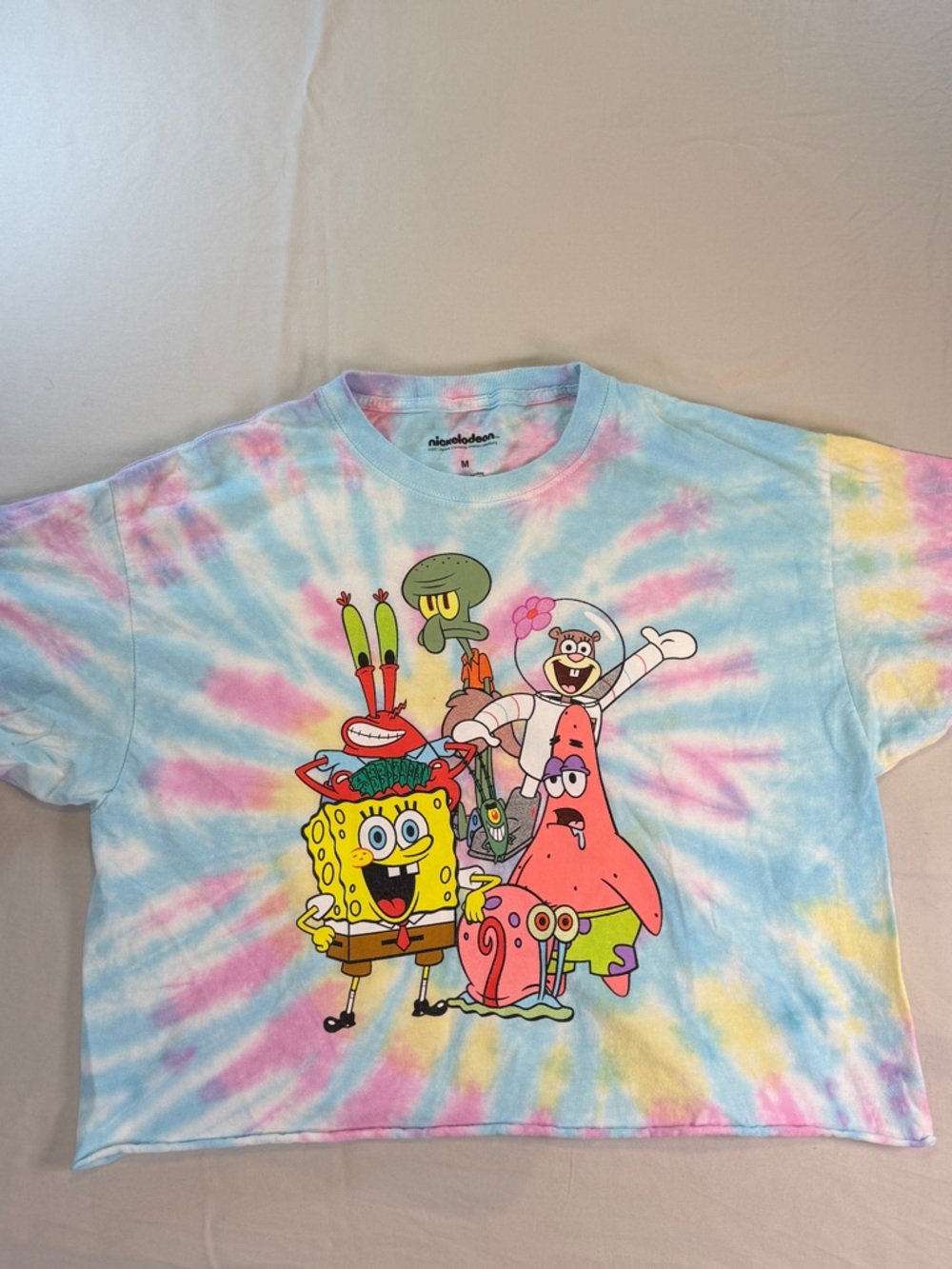 Nickelodeon SpongeBob SquarePants Tie Dye Cropped Women T-Shirt Size M